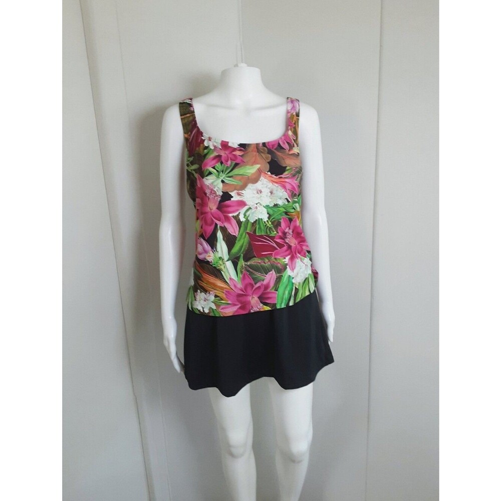 MAXINE of Hollywood Scoop Neck Faux Tankini Swimdress Sz 12